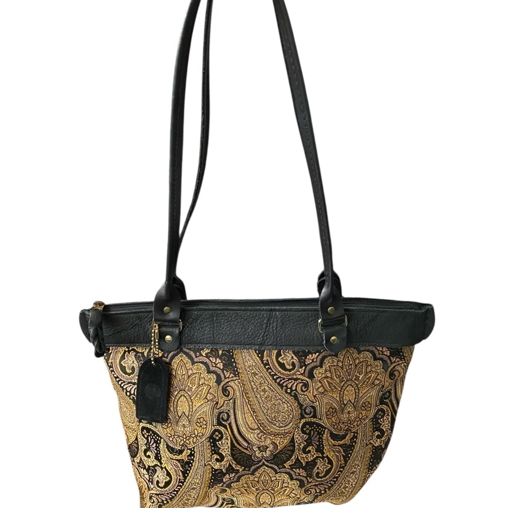 Black and Gold Paisley Shoulder Bag with Elegant Design
